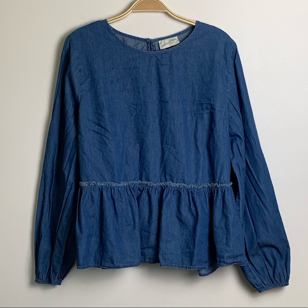 Peplum long sleeve chambray top
